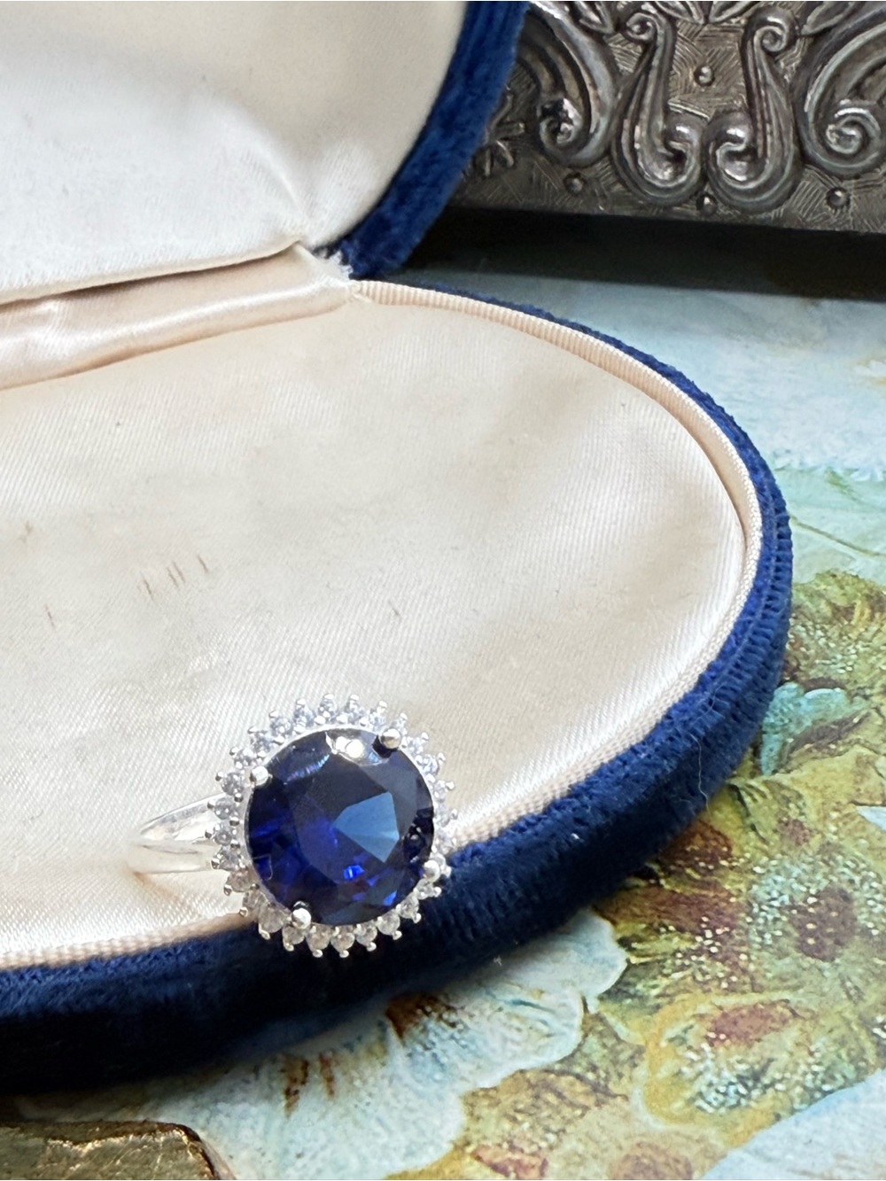 Vintage Blue Sapphire Sterling Cocktail Ring